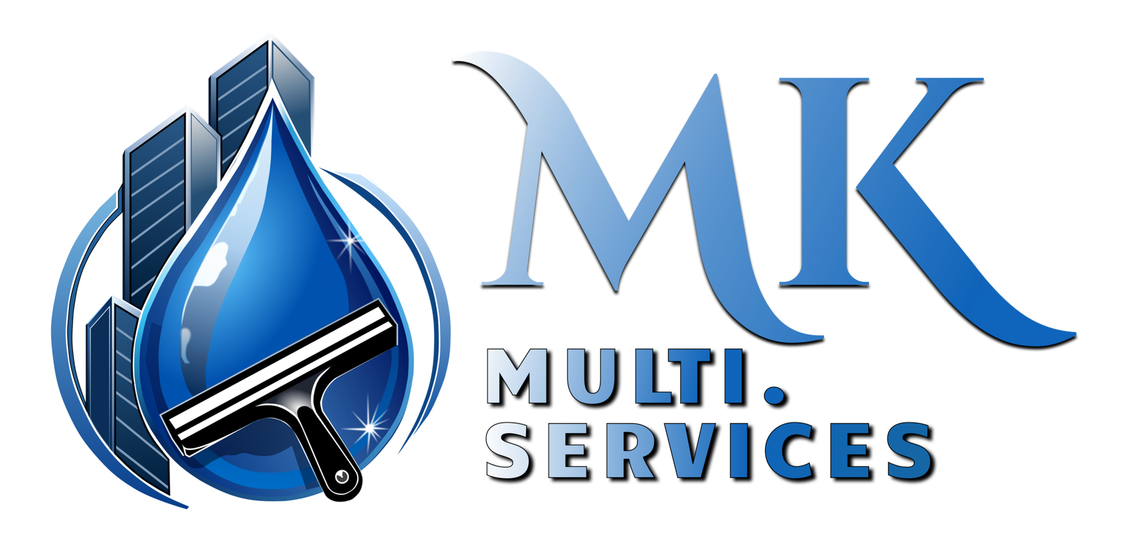 Logo MK Multi Services avec goutte d'eau et raclette.